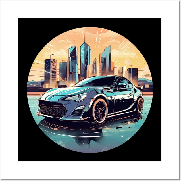 Subaru BRZ / Toyota GT 86 inspired car in front of a modern city skyline bright lights Wall Art by TeePulseMania